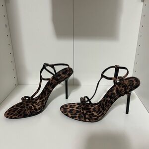 Zara Leopard Print Strappy Stiletto Sandals - Brown & Black
